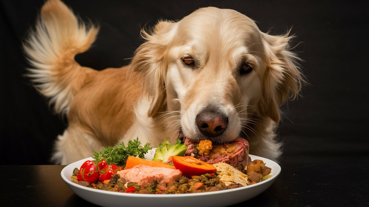 A Delectable Photo Of A Golden Retriever Savoring A Tasty Meal