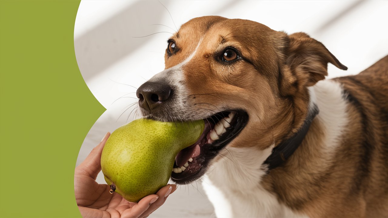 A Well Lit Professional Photograph Of A Happy Dog Getting A Pear From His Owner