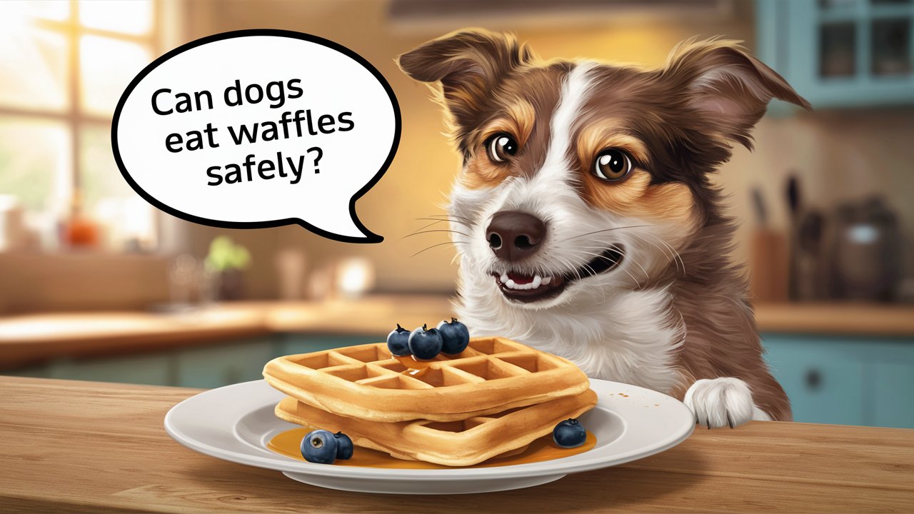 A Digital Illustration Depicting A Happy Dog But Can Dogs Eat Waffles Safely