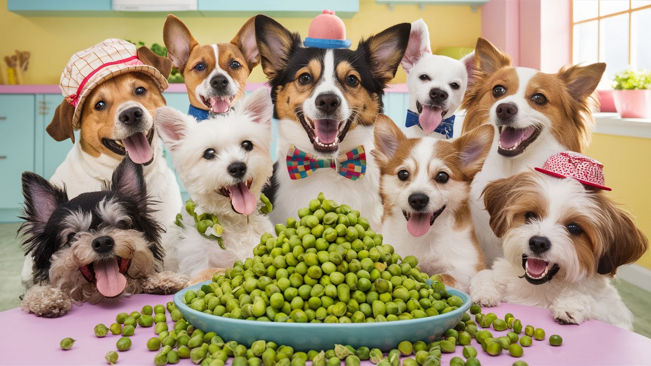 A Delightful Colorful Image Of Dogs Happily Eating Peas